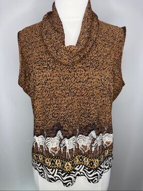 RAFAEL Textured Sleeveless Cowl Neck Top in Brown & Black With Zebra Detail